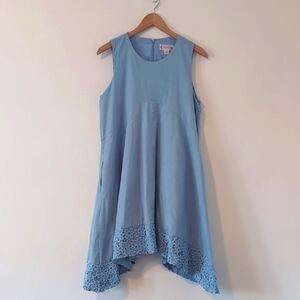 Nanette Lepore Blue Sleeveless A-Line Midi Dress with Lace Kerchief Hem Sz 10